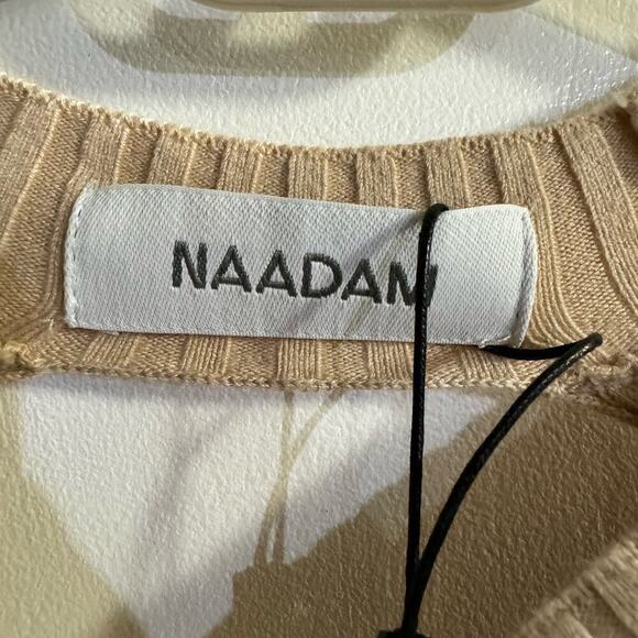 NWT NAADAM Twist Back Short Sleeve Top Beige Cashmere & Silk Blend Ribbed Small - Picture 8 of 10